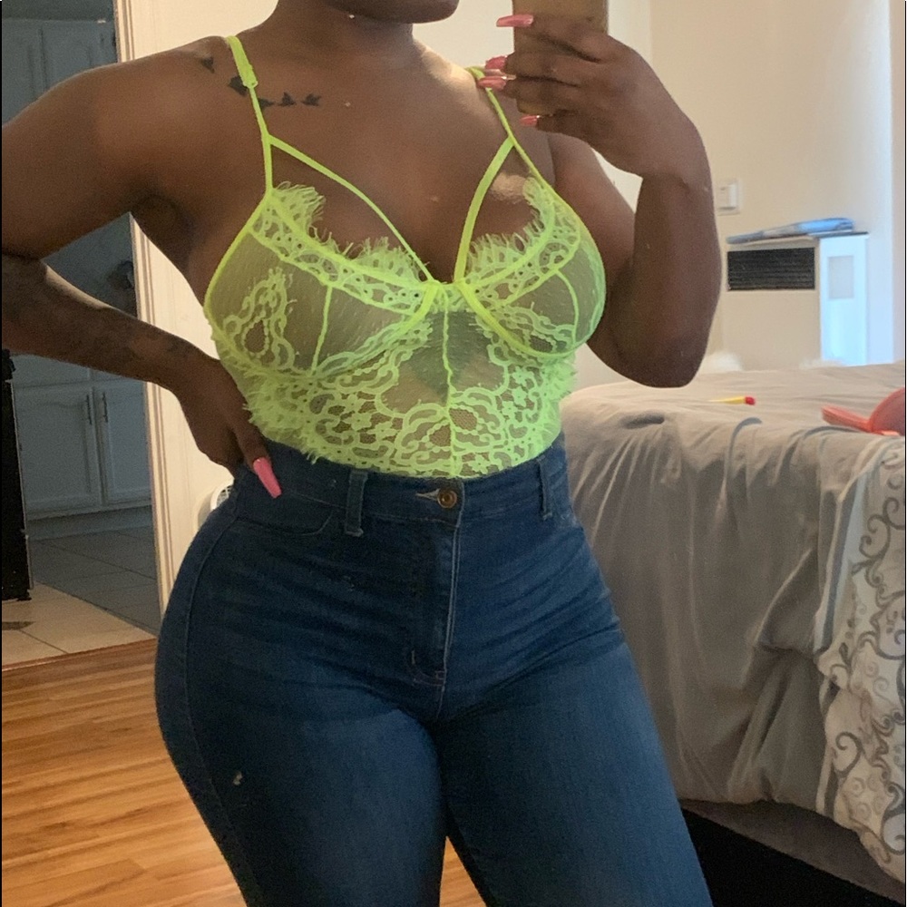 Lime green lace bodysuit